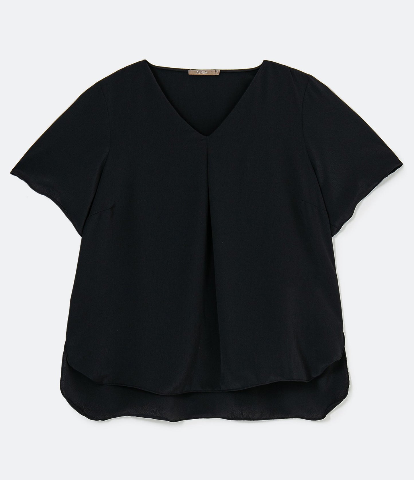 Camicetta in crepe a maniche corte con piega frontale, Curve e taglie forti, nero