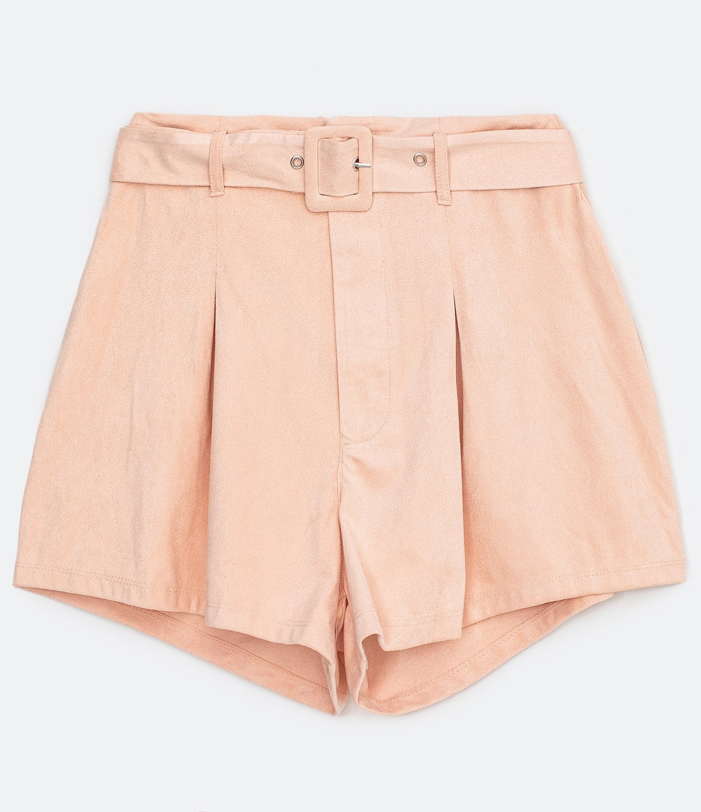 Shorts Clochard plissados rosa com cinto e sem estampa