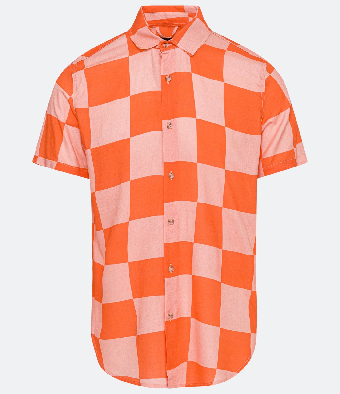 Camisa de manga curta de viscose com estampa xadrez rosa