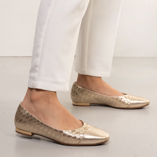 Ballerine da donna in oro metallizzato con tacco di Bebece