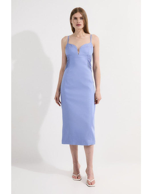 Vestido lápiz midi a medida Petite Premium de lino con detalle de pinzas