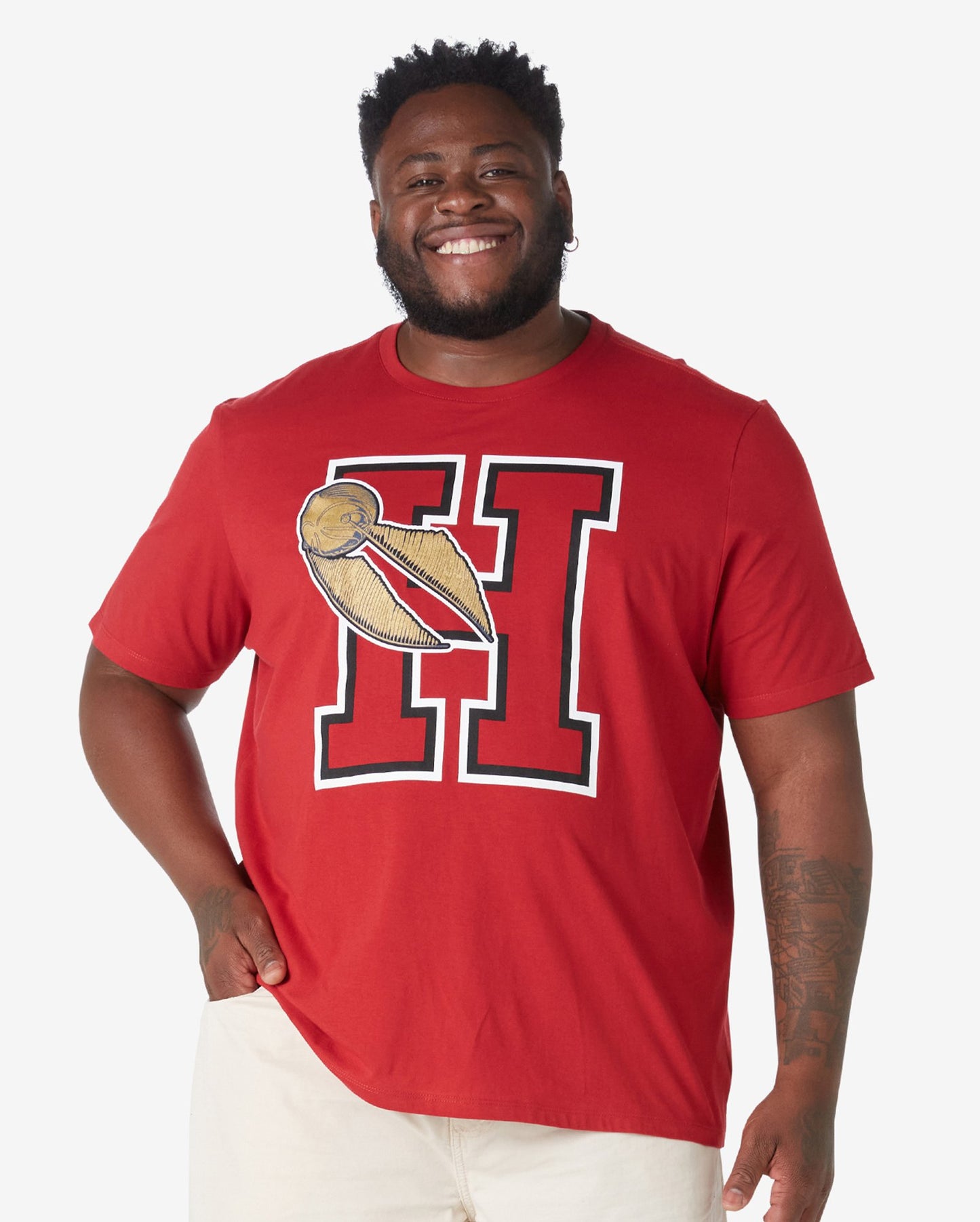 Camiseta masculina plus size de manga curta de quadribol - Harry Potter Vermelho