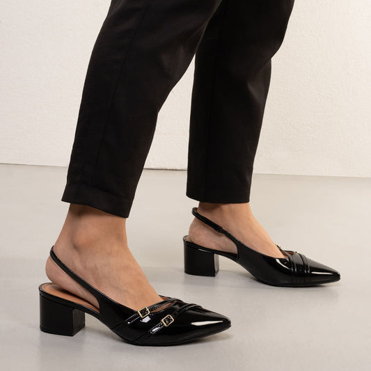 Vizzano Sapatos Scarpin de Couro Patenteado Preto para Mulheres