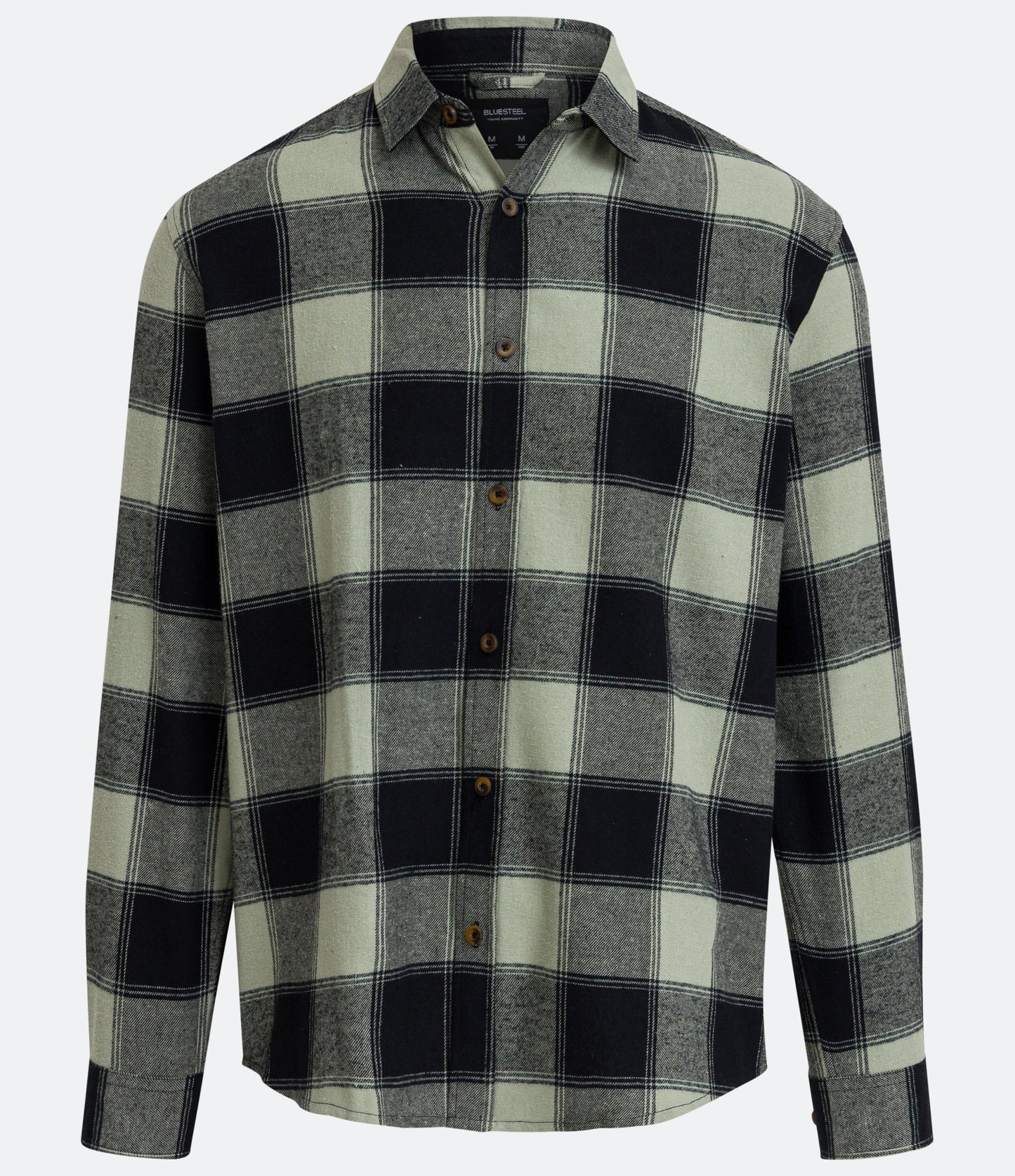 Camisa verde de manga longa em algodão xadrez de caimento regular
