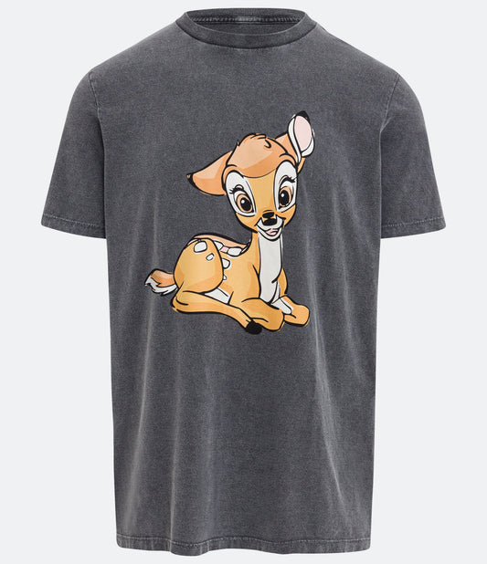 Camiseta cinza de manga curta com estampa de Bambi