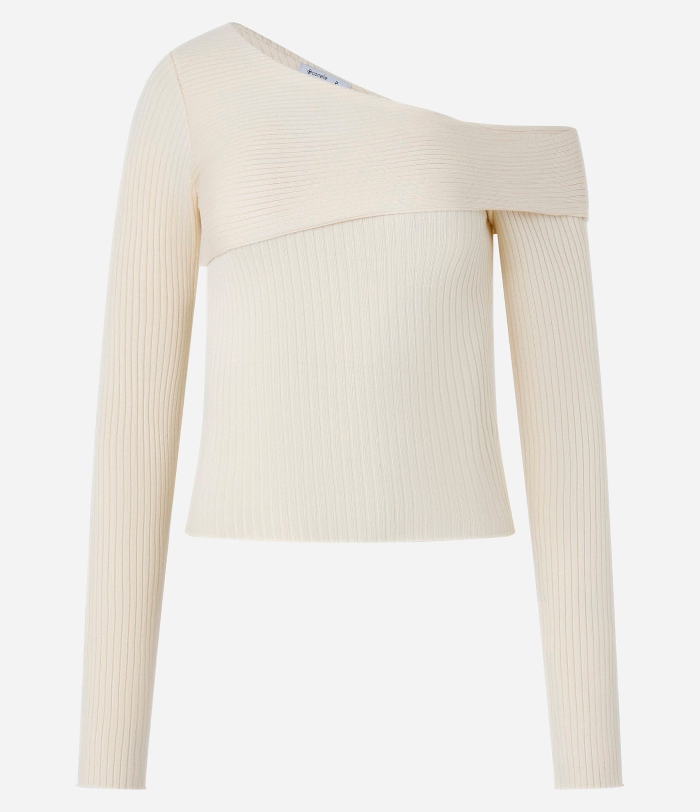 Blusa Bege de Tricô Canelado com Um Ombro Só