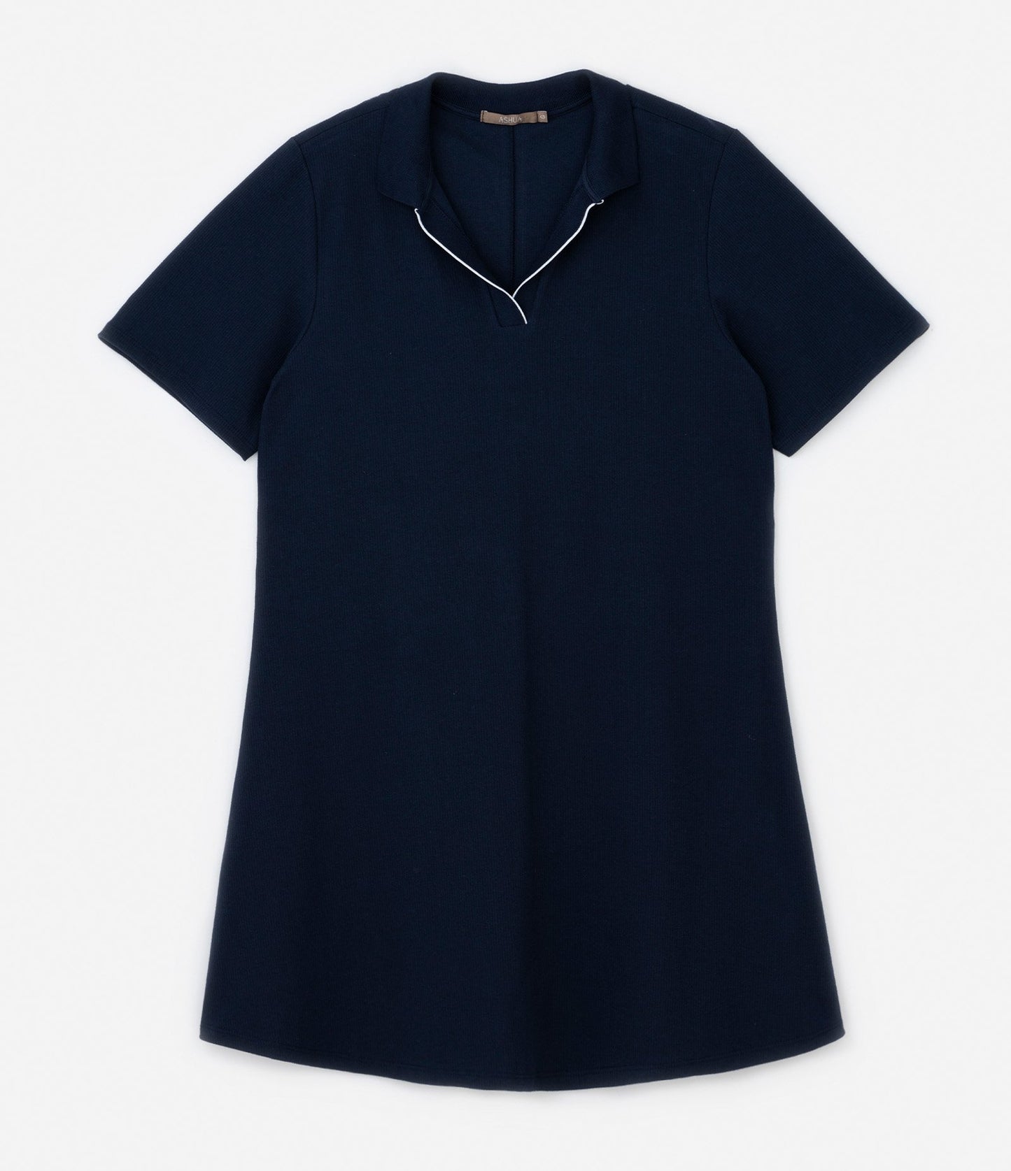 Vestito corto in maglia con colletto a polo, Curve e taglie forti, blu navy
