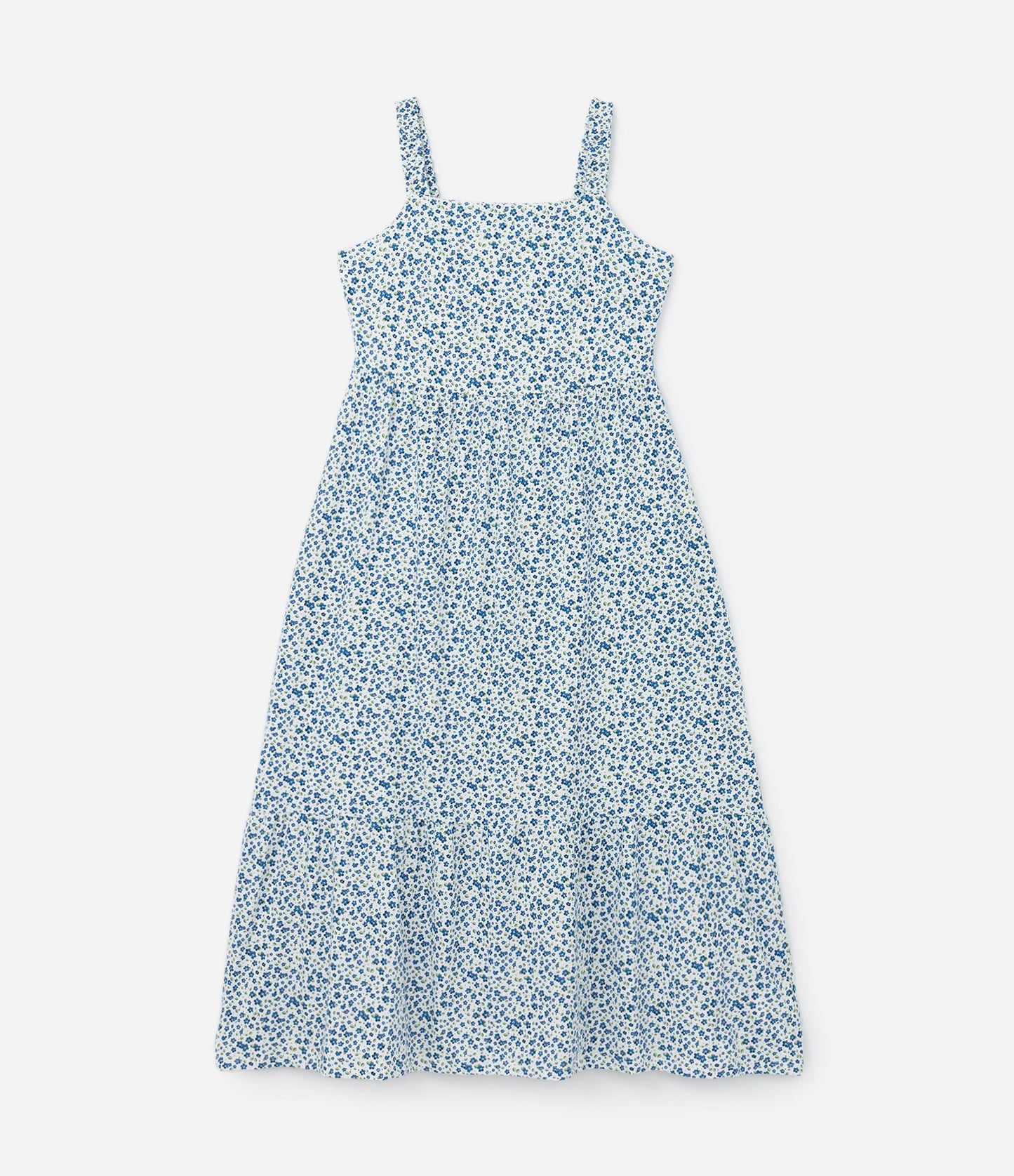 Vestido midi azul com estampa floral em algodão, curvilíneo e plus size