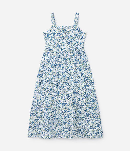 Vestito midi blu con stampa floreale in cotone, taglie forti e taglie forti