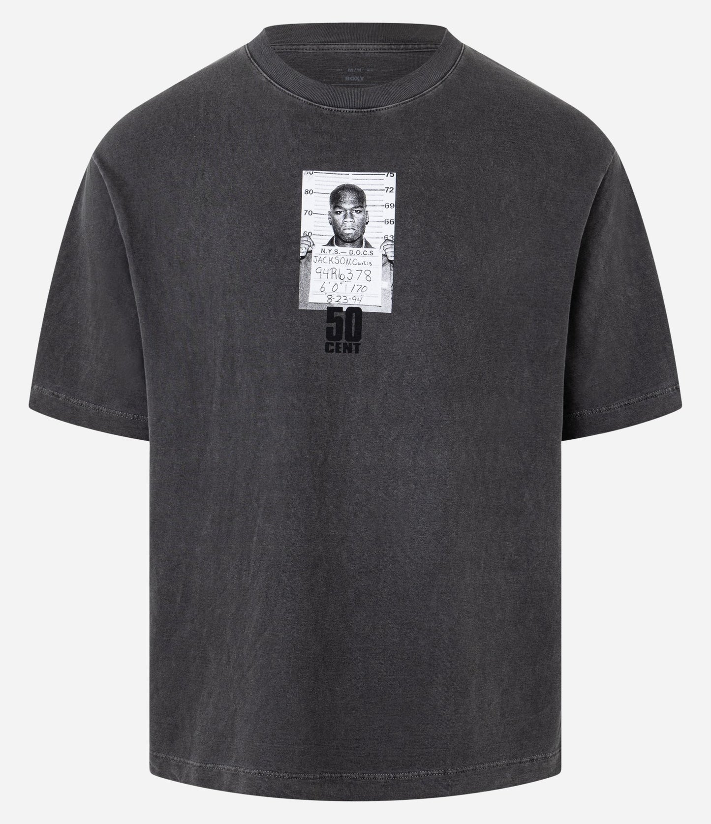 Camiseta Boxy de algodón lavado con estampado de 50 Cent en negro lavado