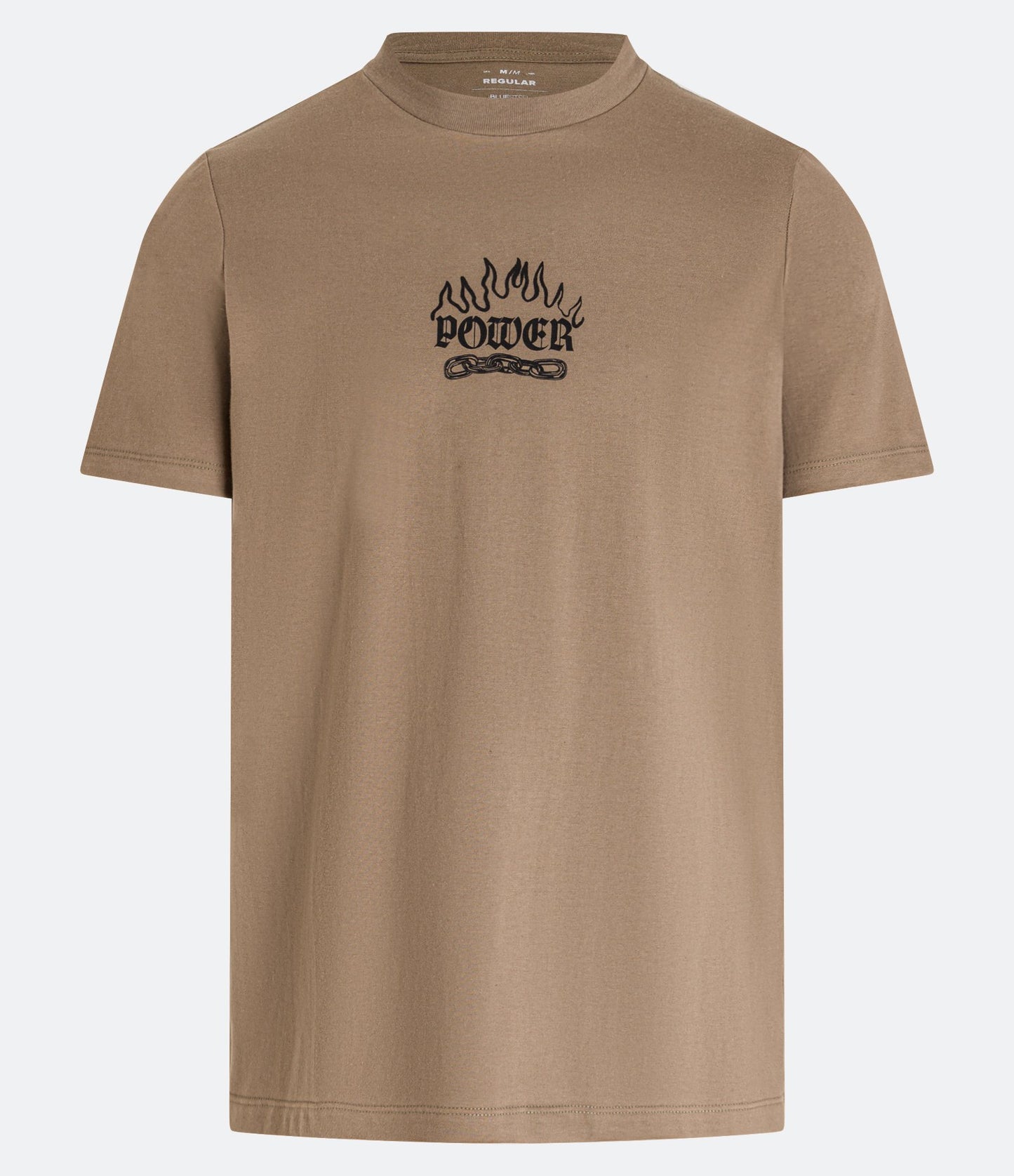 Camiseta regular em meia malha com Power Print, chama e design de corrente marrom