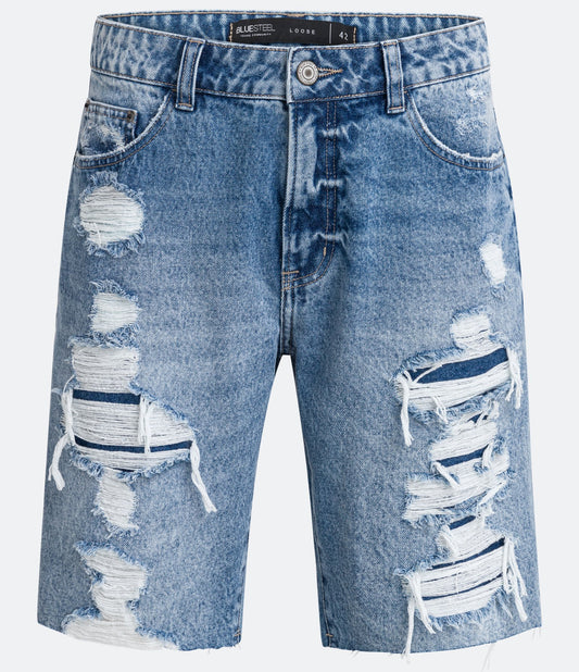 Shorts de brim azul folgado e desgastado