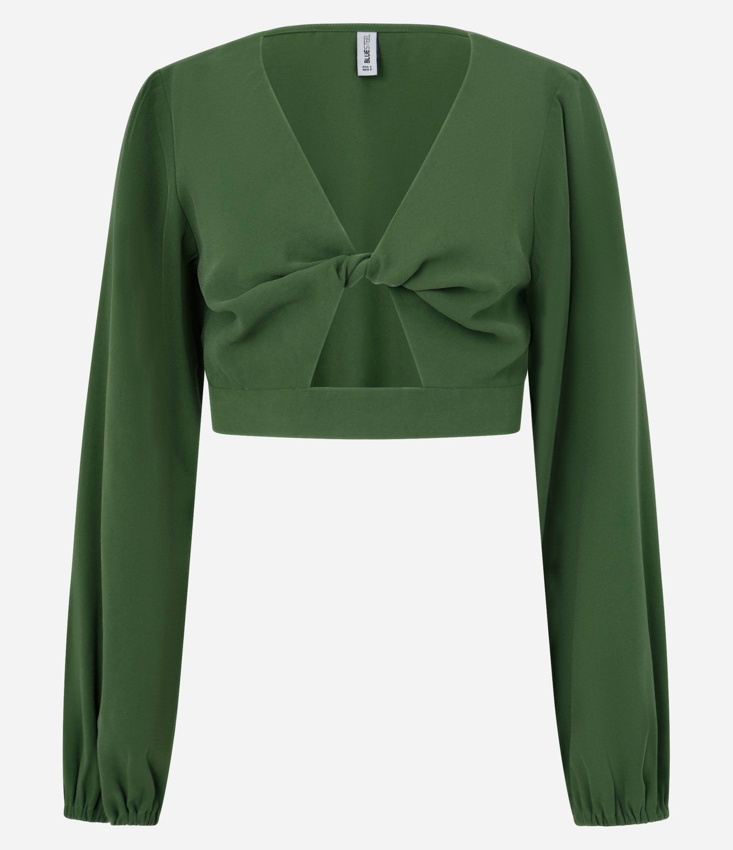 Blusa Cropped Verde com Abertura Frontal em Viscolinen