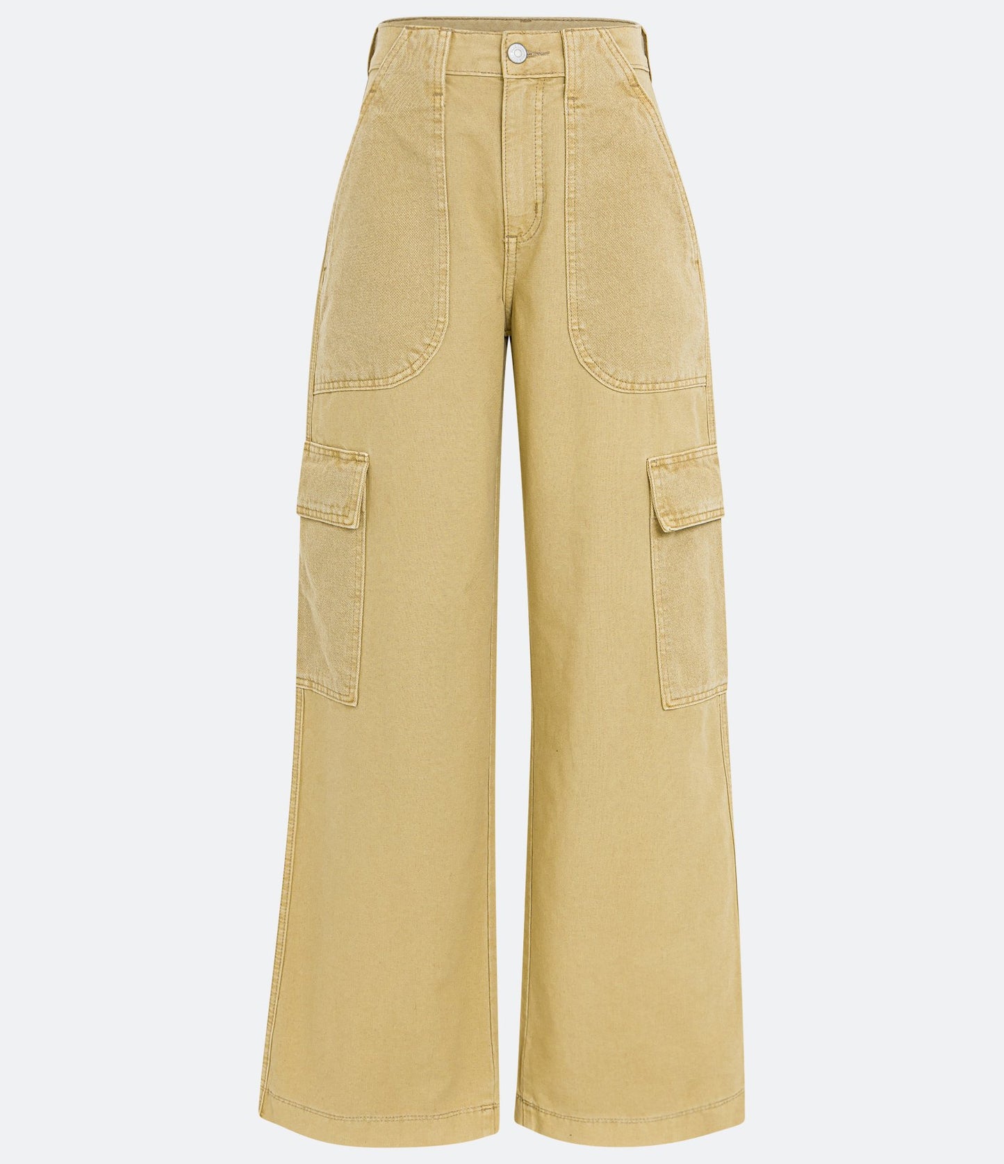 Pantalón cargo de cintura alta con bolsillos en amarillo mostaza y pernera ancha