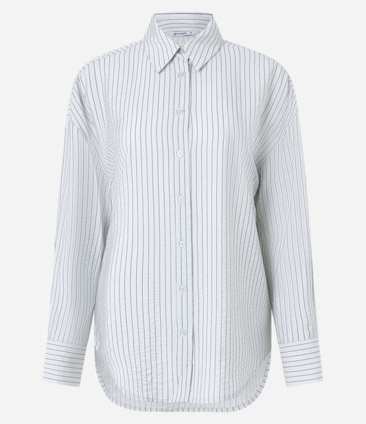Camisa blanca de satén a rayas