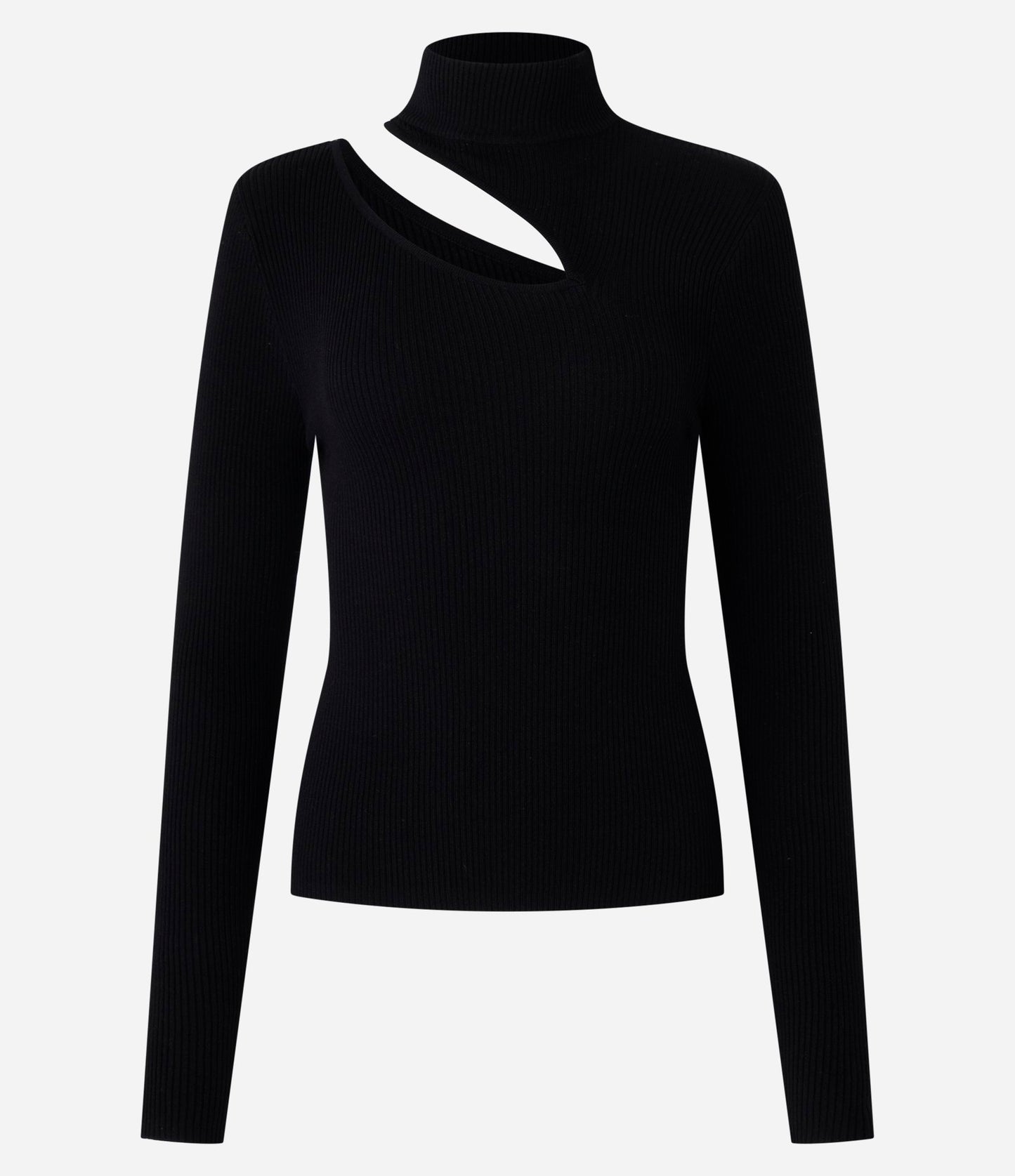 Ribbed Knit Sweater with Shoulder Cutout in Black
