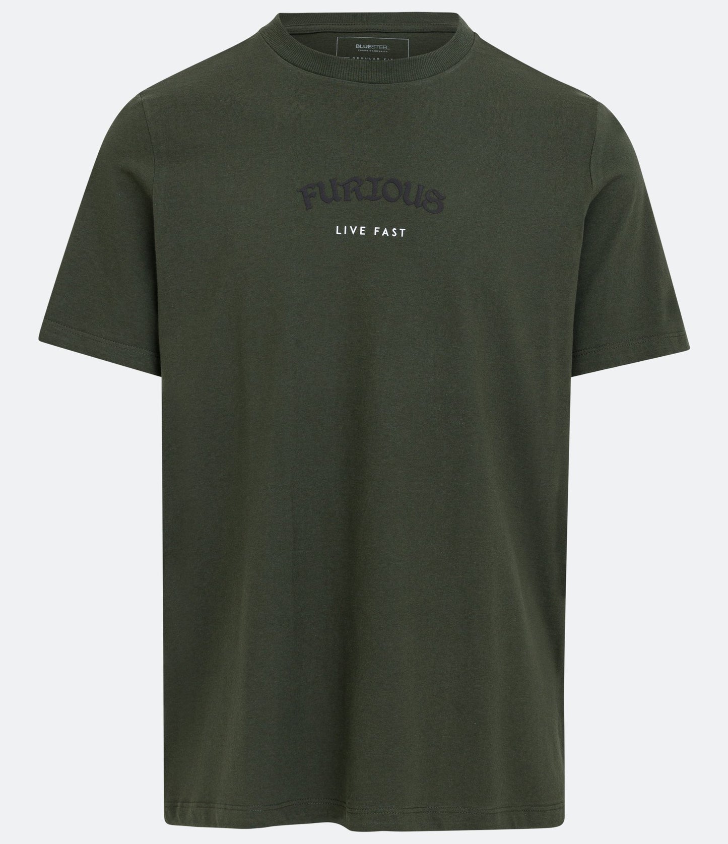 Camiseta de ajuste descontraído com letras verdes em relevo "Furious"