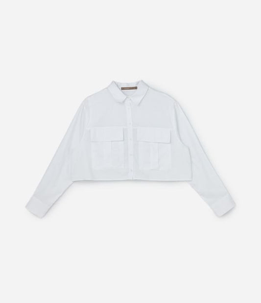 Camicia tricolore bianca con tasche curve e taglie forti