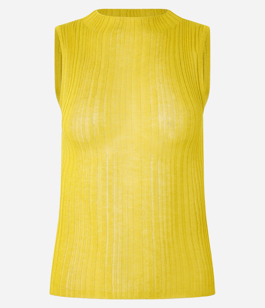 Ribbed Knit Sweater with Fitted Round Neck in Yellow