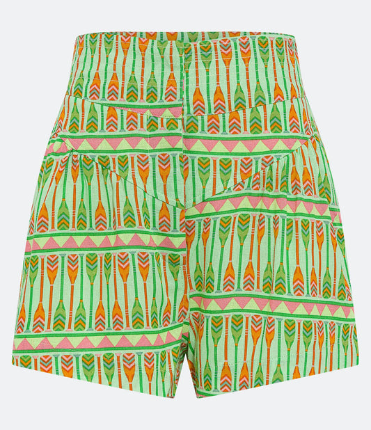 Shorts de linho com bolsos e estampa de redemoinho verde