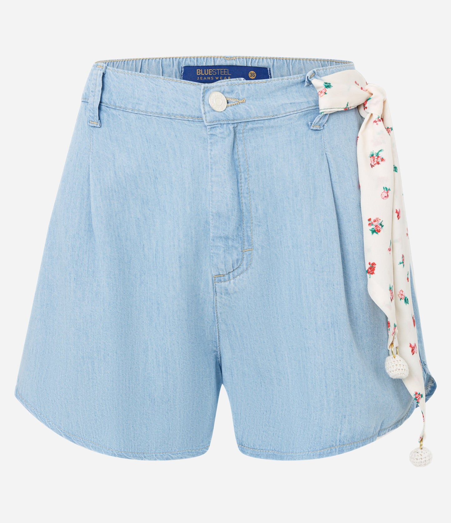 Calça jeans folgada azul com laços de cinto para cachecol