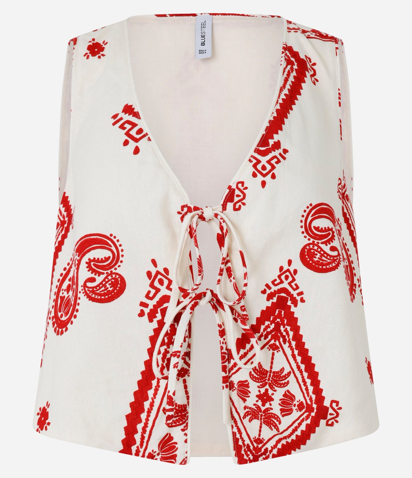 Blusa Cropped de Crepe com Amarração Frontal e Estampa Paisley