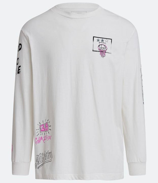 Camiseta Regular Fit em malha Jersey com estampa de basquete e letras em branco neve