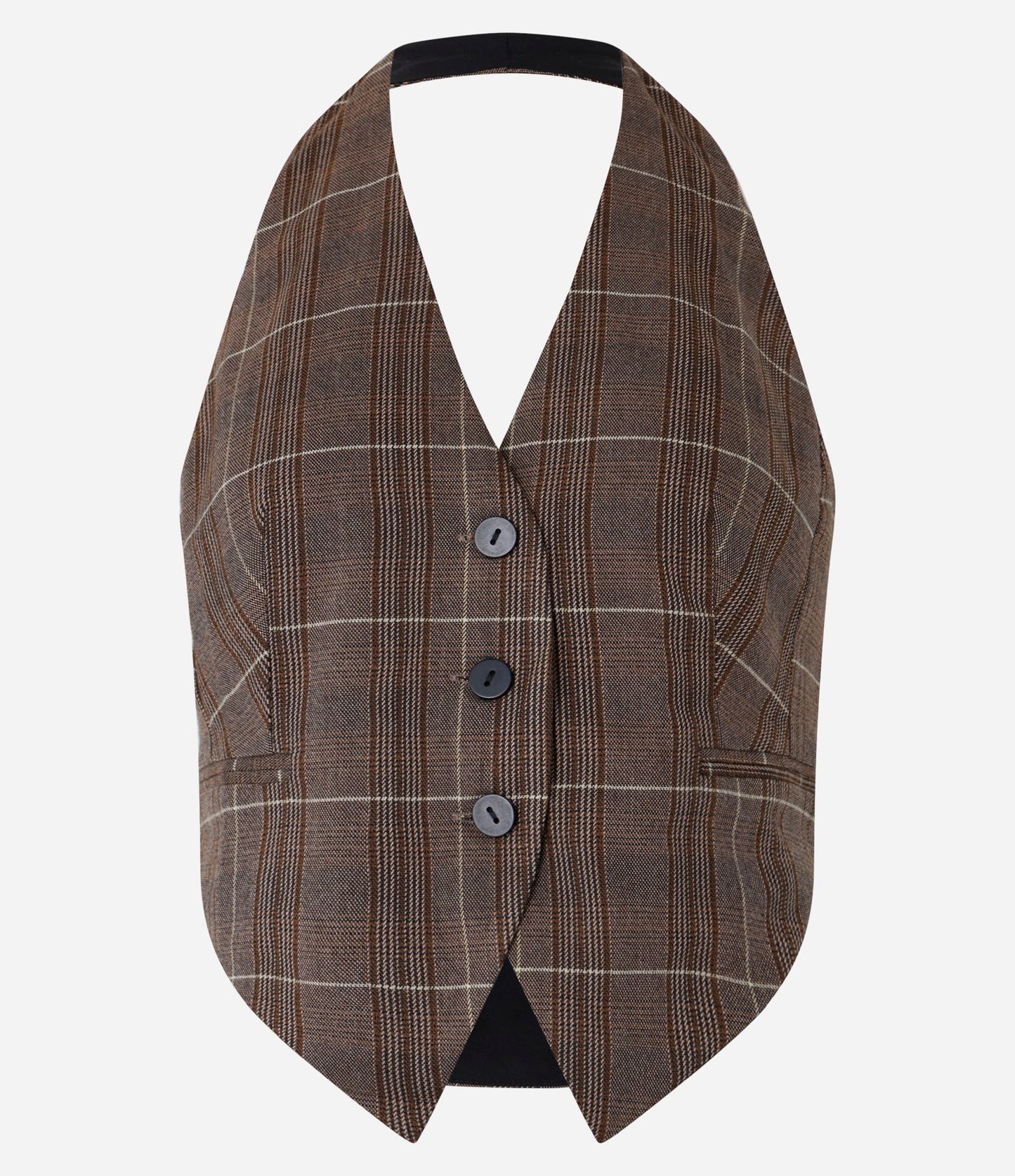 Blusa Colete Halter Sob Medida Xadrez Marrom