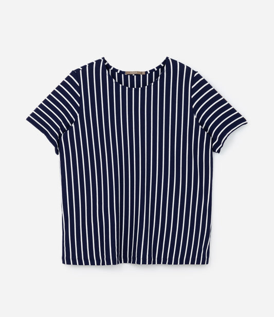 Blusa de crepe com listras verticais azul-marinho - Curve & Plus Size