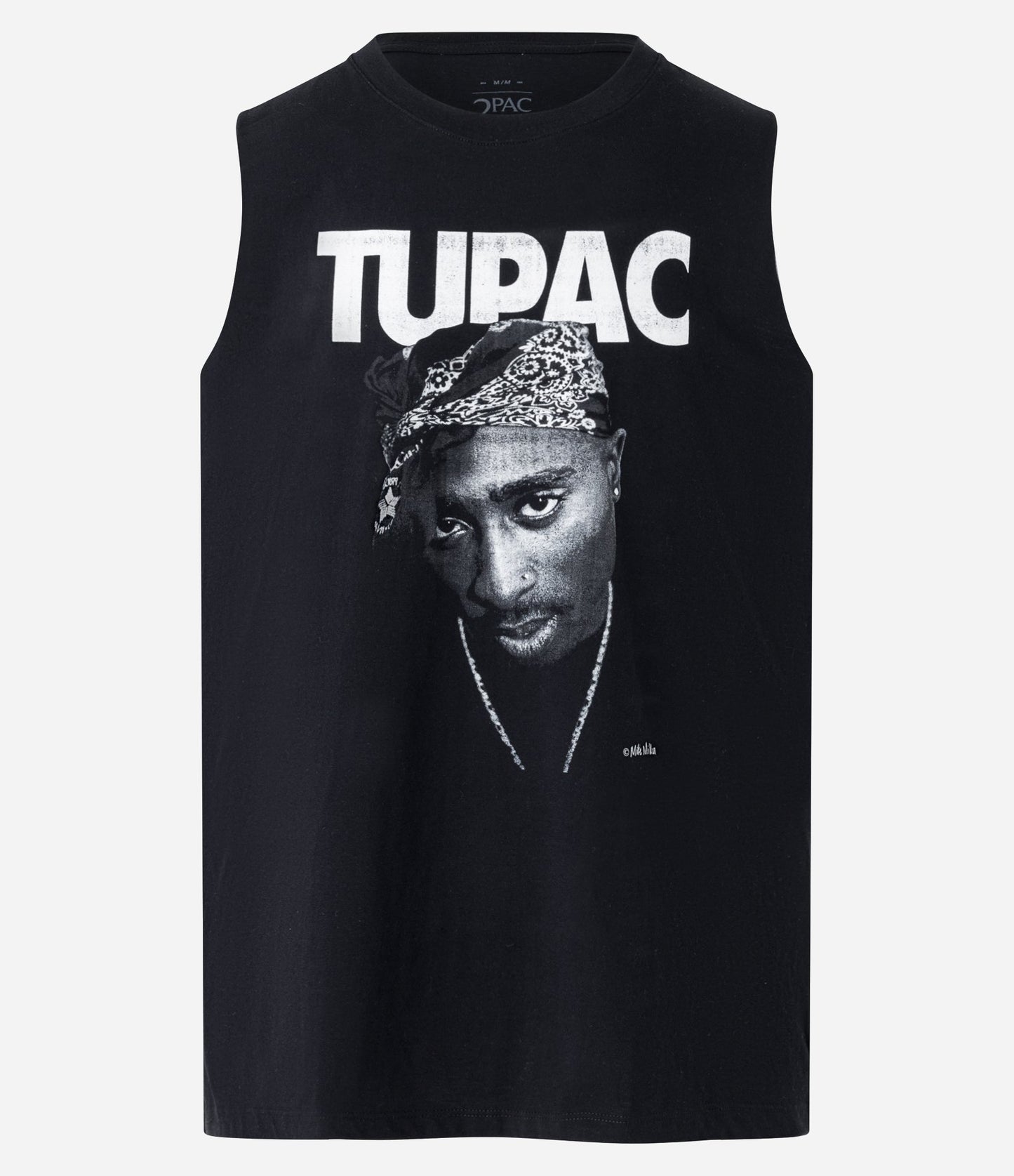 Camiseta regata de algodão preta com estampa de Tupac
