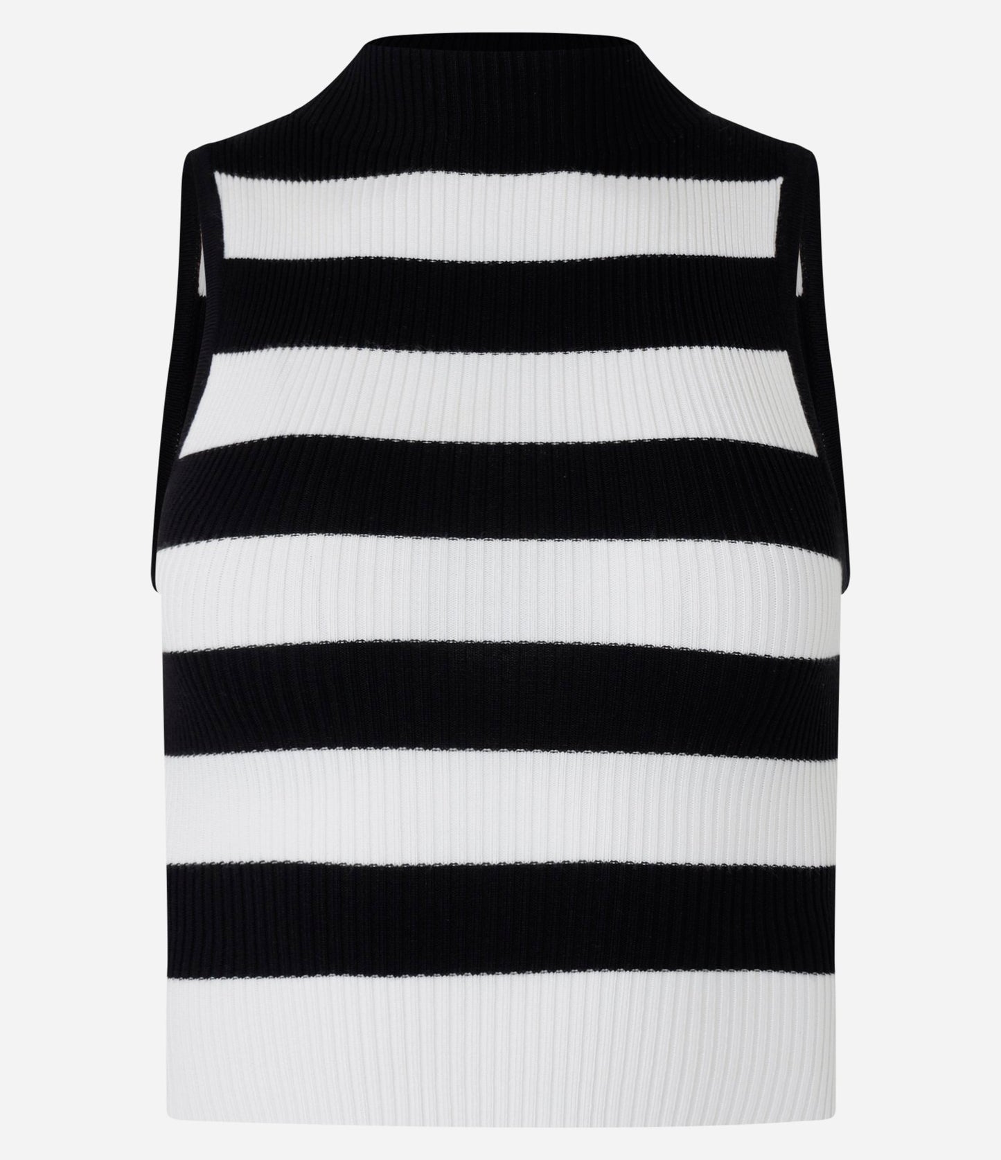 Maglione bicolore a coste con strisce e collo alto in nero/bianco