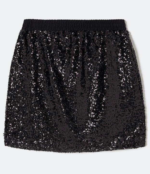 Falda Corta Negra de Punto con Lentejuelas - Curvas y Tallas Grandes