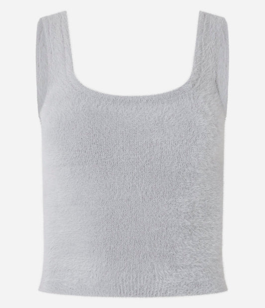 Gray Fuzzy Knit Cropped Tank Top
