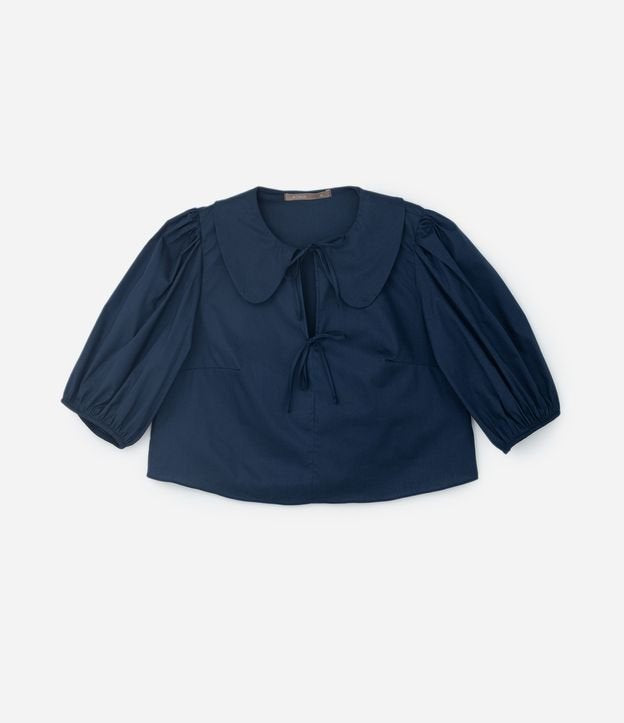 Camicetta Tricoline con colletto Peter Pan e fiocchi, Curve e taglie forti, blu navy