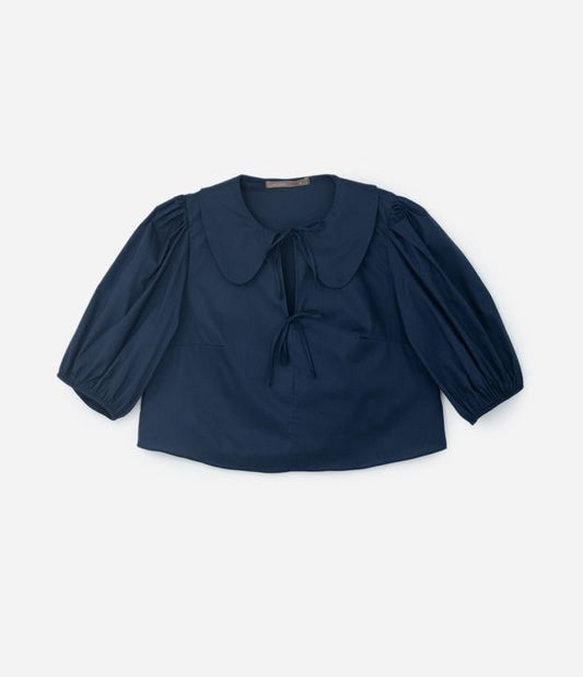 Camicetta Tricoline con colletto Peter Pan e fiocchi, Curve e taglie forti, blu navy