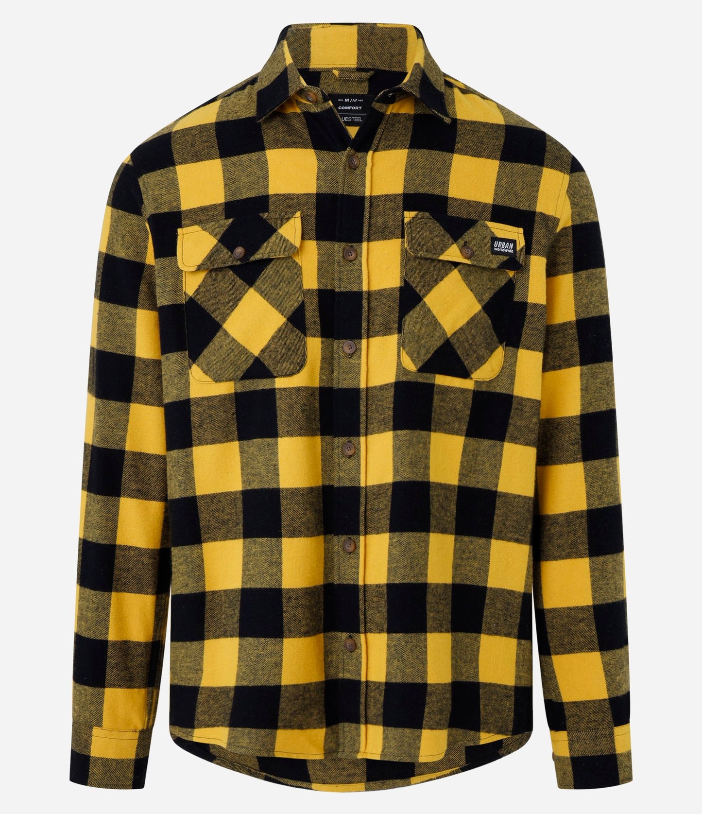 Camisa Comfort con estampado de cuadros amarillos y bolsillos