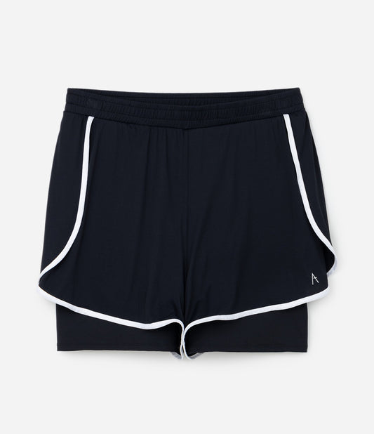 Pantaloncini sportivi corti da runner con vestibilità asciutta, fodera interna e striscia curva, taglie forti, nero