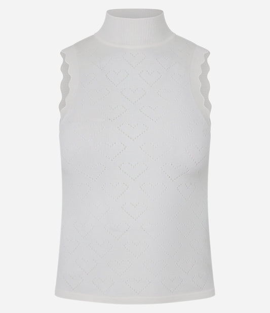 Blusa Branca de Tricô com Gola de Acabamento Ondulado