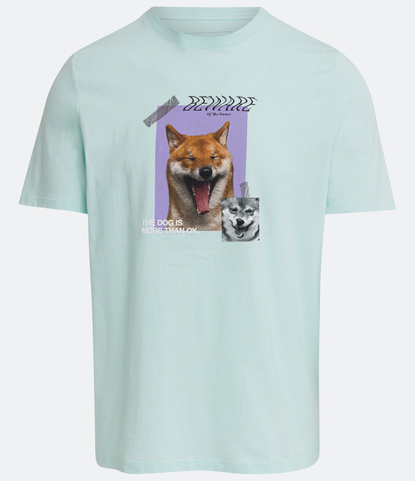 Camiseta de algodão azul com estampa do cão Shiba Beware