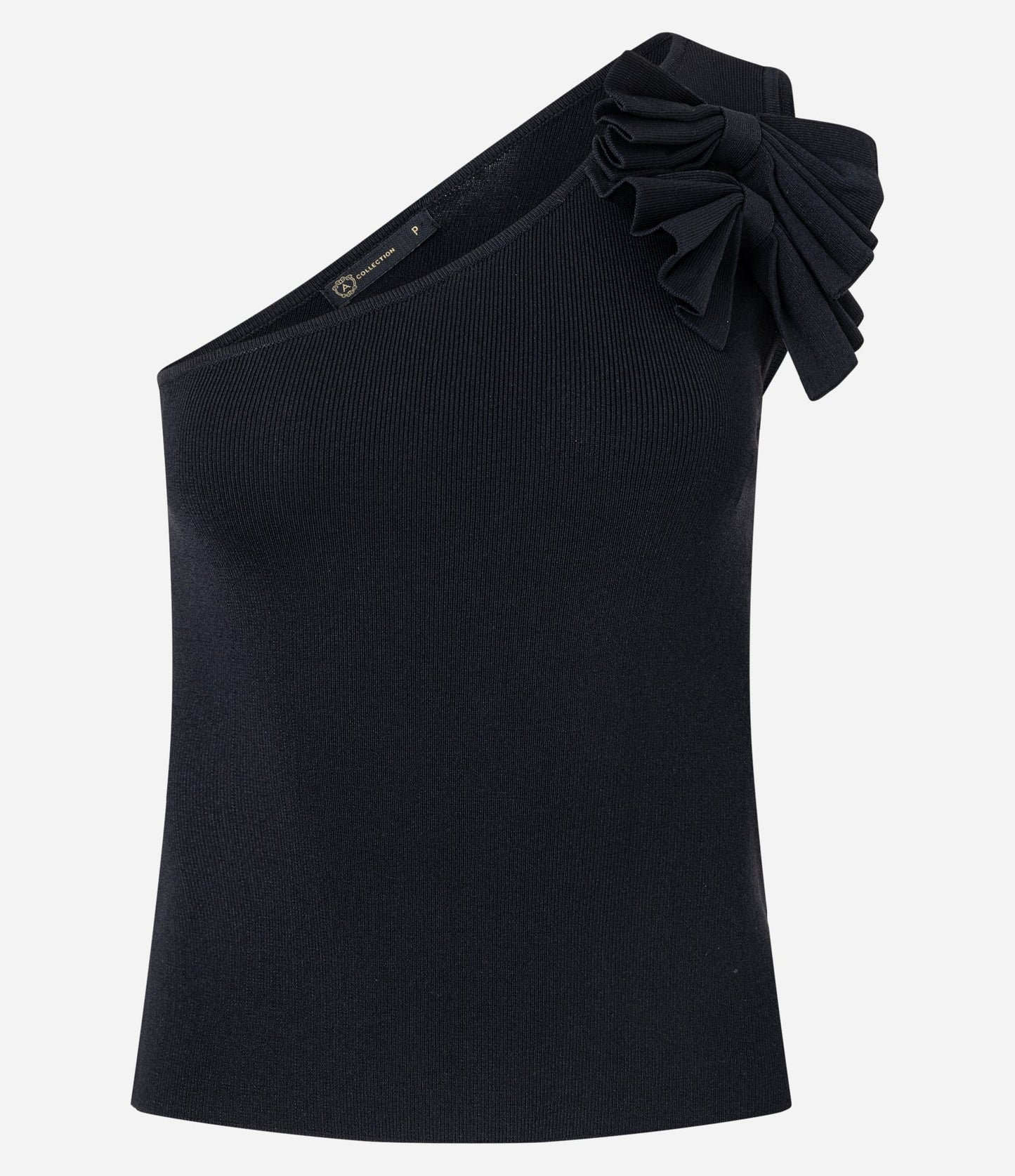 One-Shoulder Knit Top with Black Bows