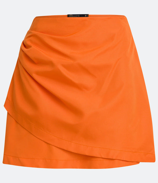 Mini-saia de tafetá com ruches laranja