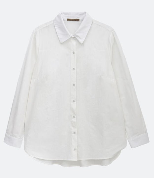 Camicia basic longline in tricolore, curvy e taglie forti, bianco