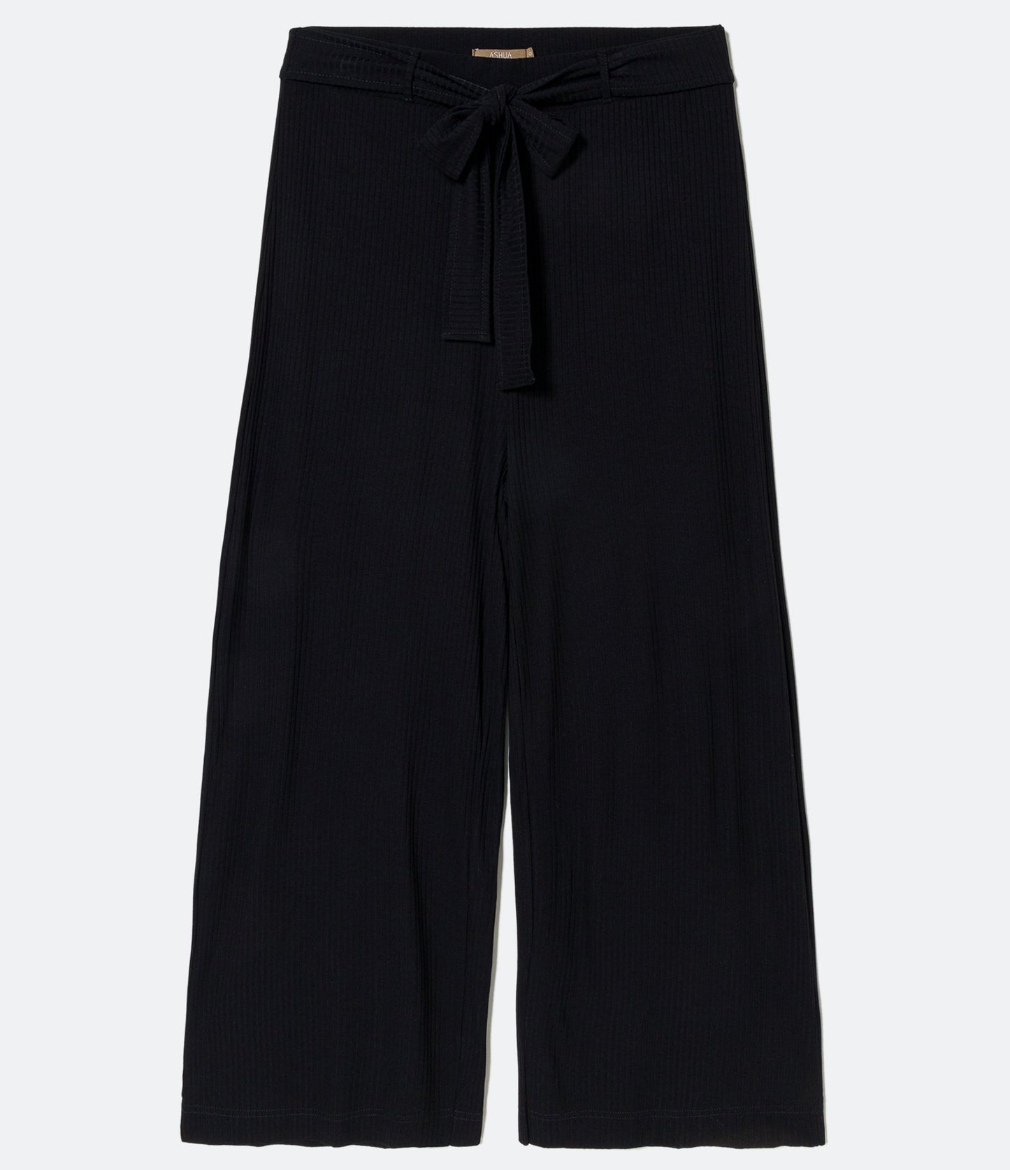 Calça palazzo de viscose texturizada com nervuras preta - Curve & Plus Size