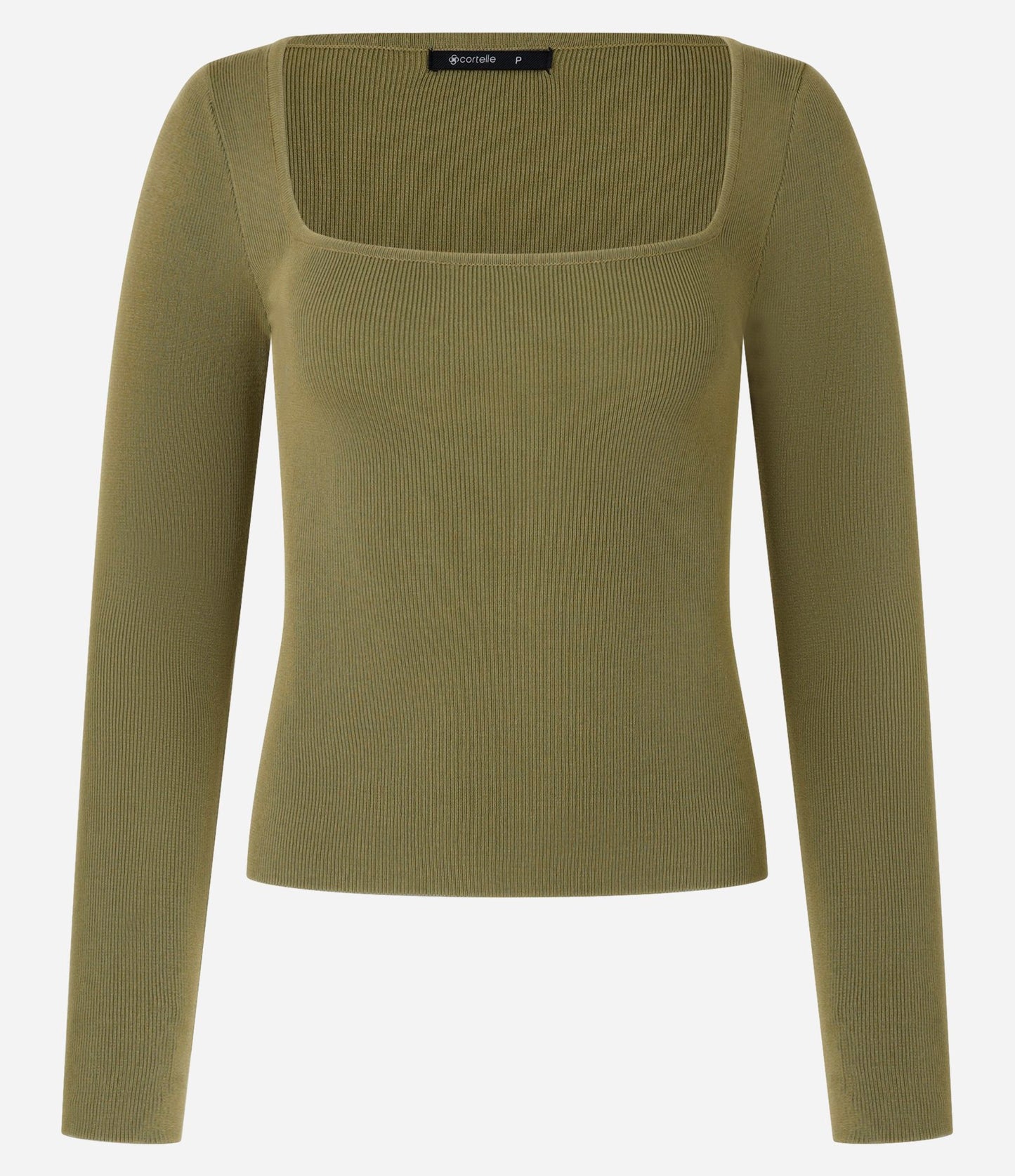 Fitted Basic Knit Top with Square Neckline in Green