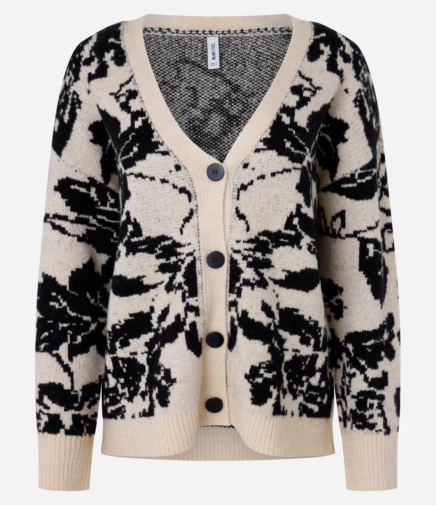 Cardigan lungo in maglia floreale beige