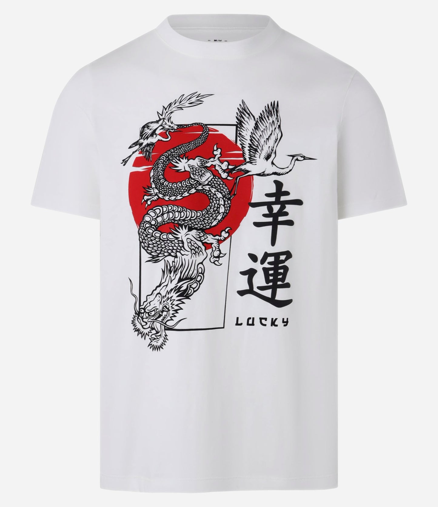 Camiseta de algodón regular fit con estampado de dragón oriental blanco