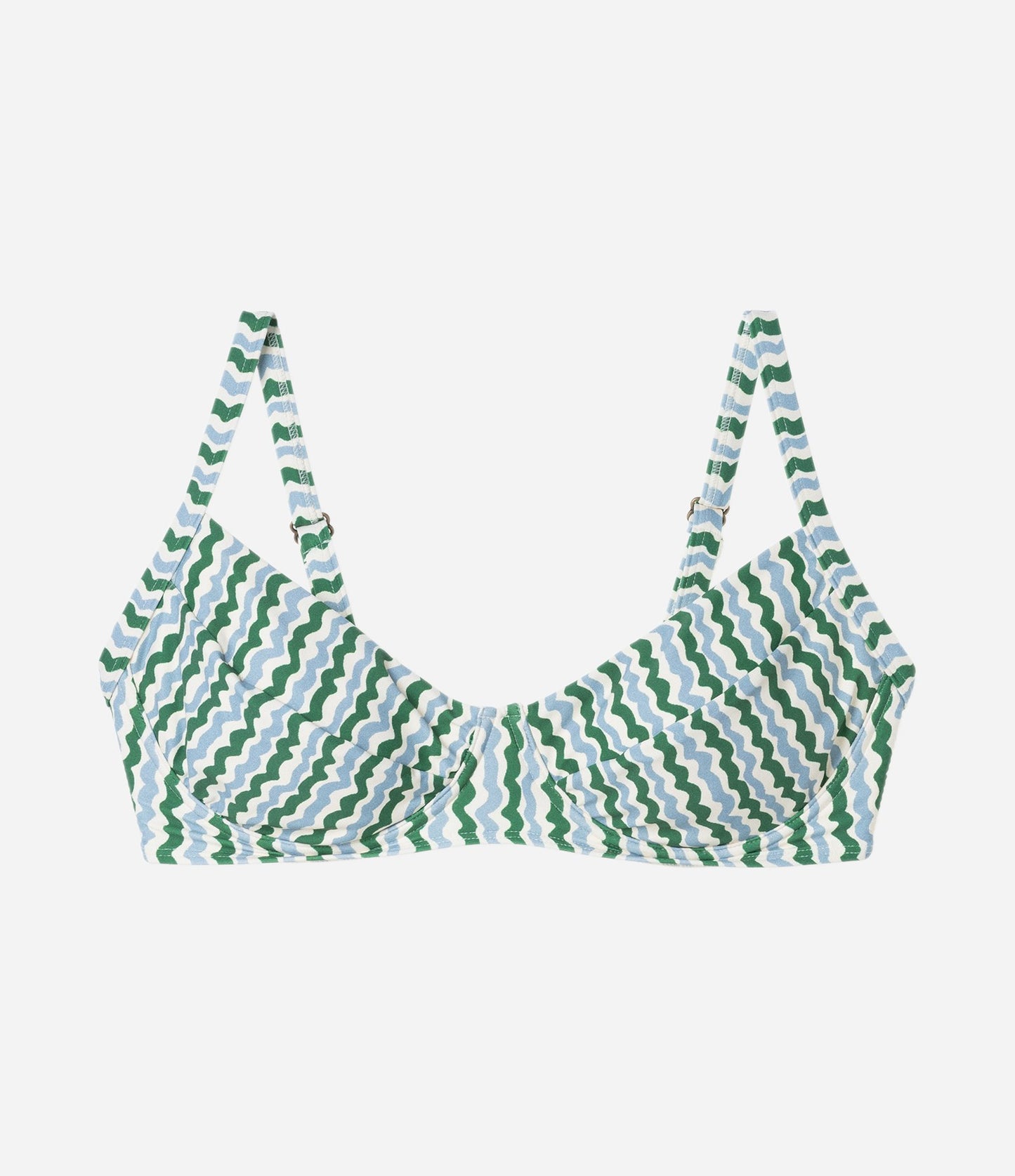 Top de biquíni meia-copa de microfibra com estampa de ondas, tamanho curvo e plus size, verde e azul