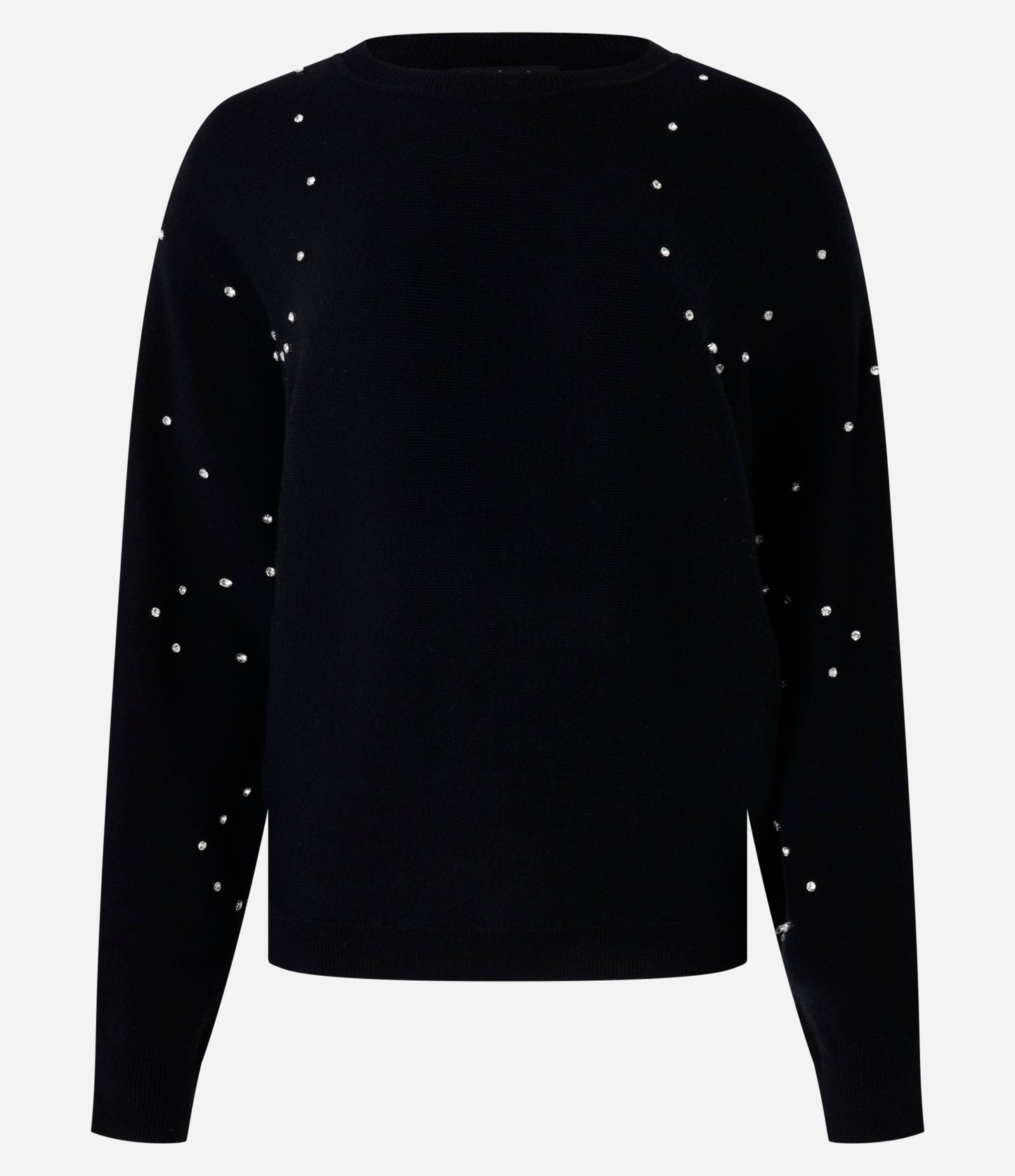 Black Knitted Sweater with Puff Sleeves and Embellishments