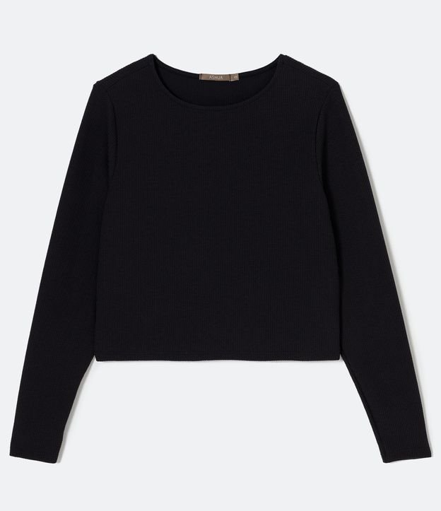 Camicetta a maniche lunghe in maglia testurizzata in taglie Curve e Plus - Nero