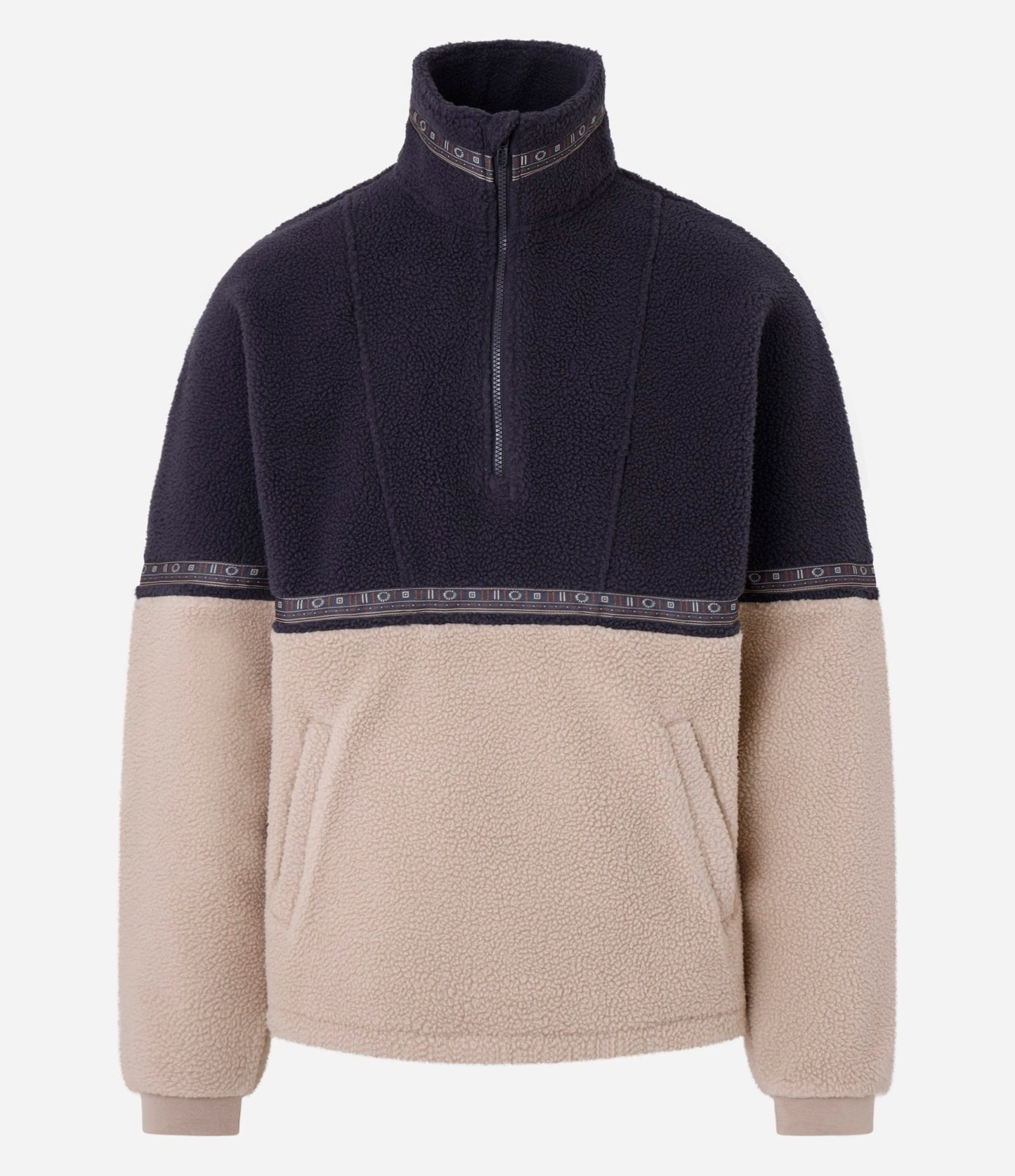 Chaqueta de sherpa con raya en bloques de color azul/beige